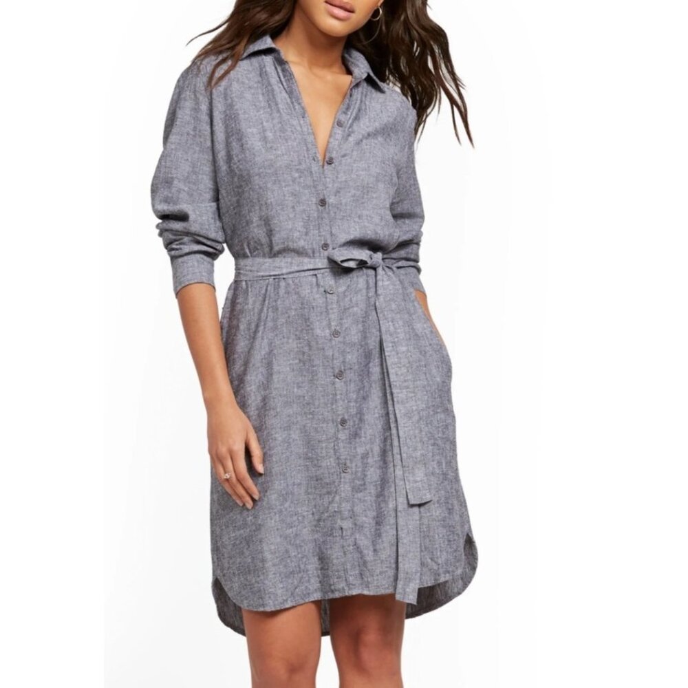 New York & Company Soho Womens Gray Long-Sleeve Button-Down Shirtdress Medium